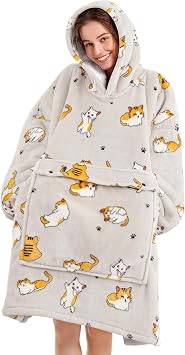 Narecte Blanket Hoodie Women Premium Sherpa Fleece Oversized Hoodie Blanket Wearable Blanket Hoodie Birthday Gifts, Cat, Adultt