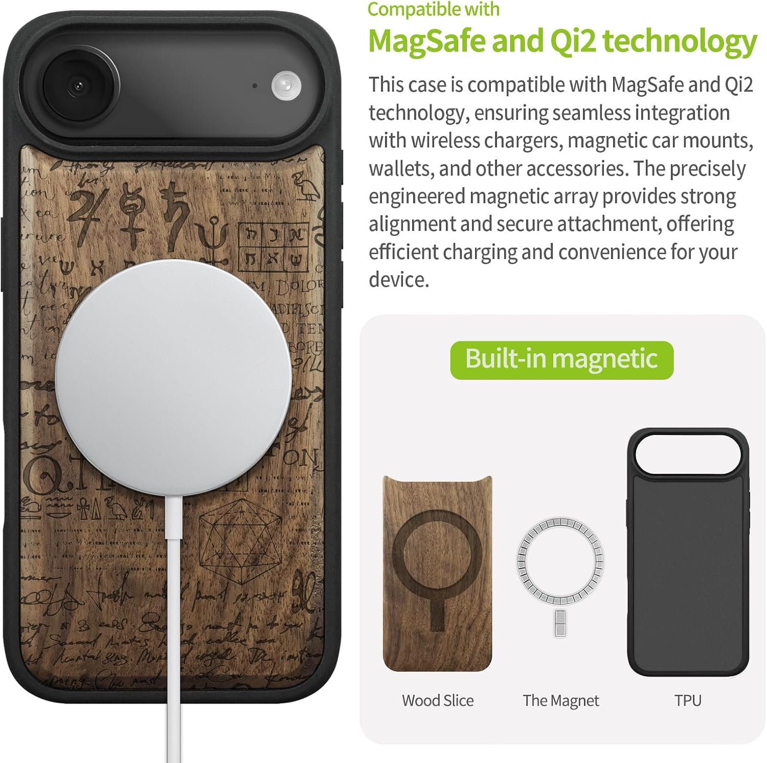 Carveit Magnetic Wooden Case for iPhone Air Case, Wood Artisan Engraved & Soft TPU Shockproof Cover, Compatible with MagSafe 17 Air Wireless Chargers (Magic Book) Walnut