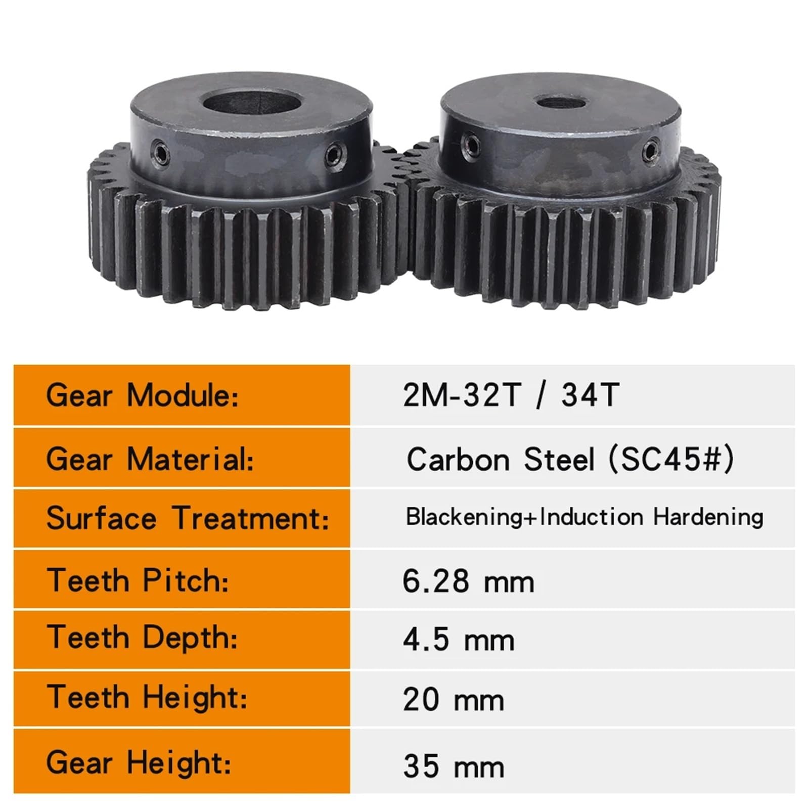 Set di Ingranaggi del pignone, 2M-32T/34T Alesaggio 10/12/14/19/20 mm Ruota dentata annerita SC45#Materiale Acciaio al Carbonio Altezza Denti 20 mm Altezza ingranaggio 35 mm(17 Teeth)