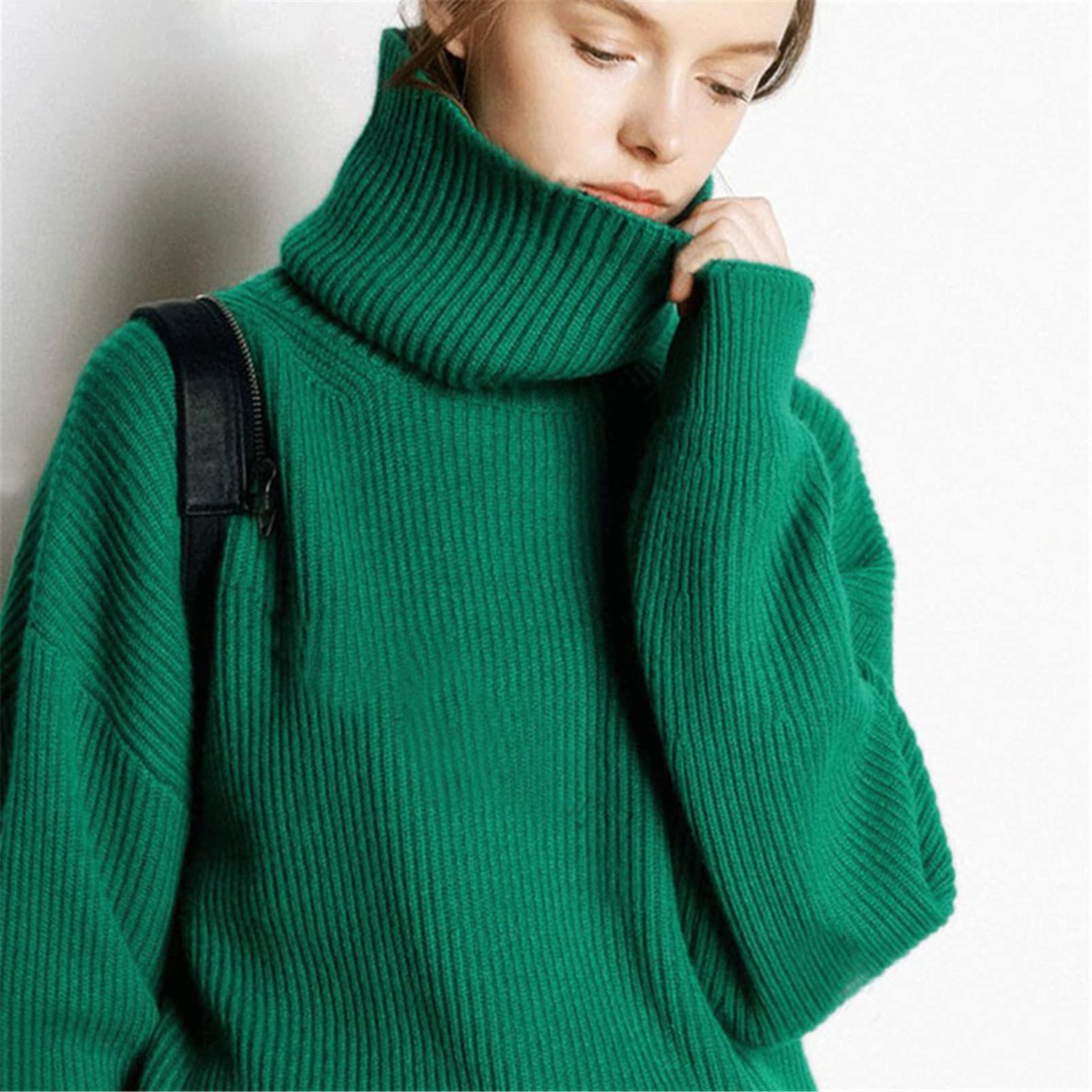 Suéter de lana de las mujeres Otoño Invierno Cálido Cuello de tortuga Casual Suelto Oversize Pullover Top