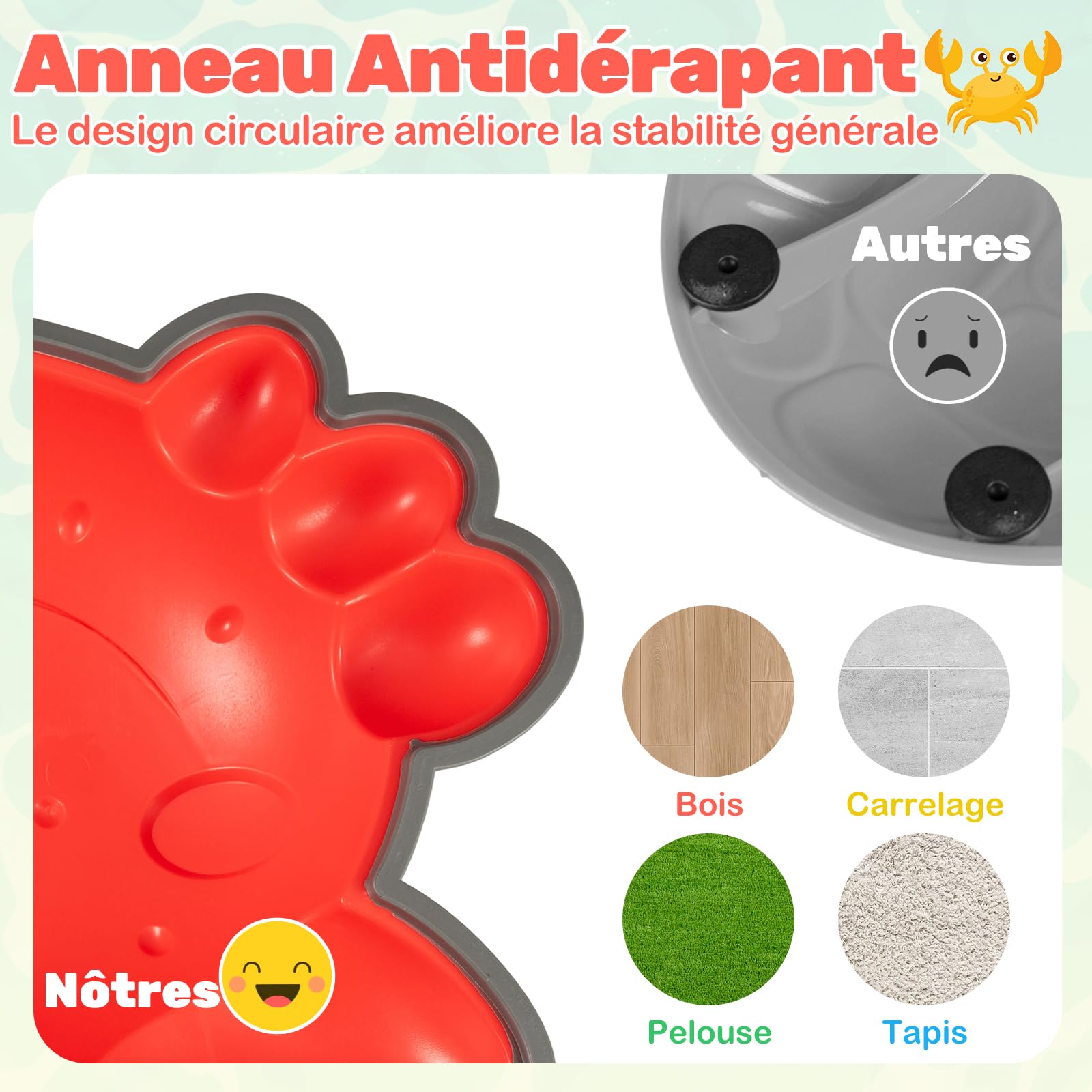 COSTWAY 9 Pierres d'équilibre Empilables Enfant en Forme Crabe avec Bord TPE, Parcours Motricité Enfant avec Motif Antidérapant, Jouet Sensoriel Intérieur & Extérieur, Charge 80kg pour 3 Ans+
