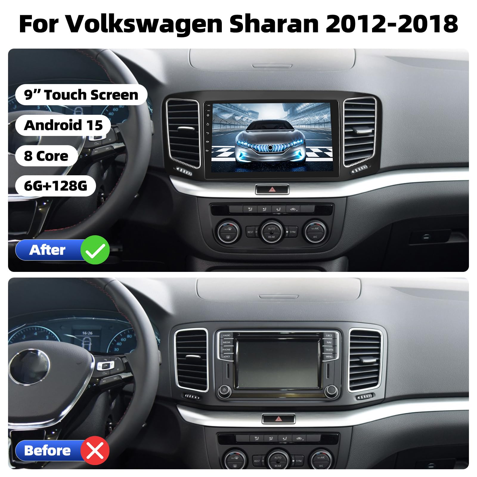 Realdio Android 15 Car Stereo For Ford Fusion Mondeo Mustang 2009-2012 With Wireless CarPlay Android Auto, 10.1\" Touch Screen Car Radio With WiFi GPS 32EQ Bluetooth5.0 FM/RDS Backup Camera