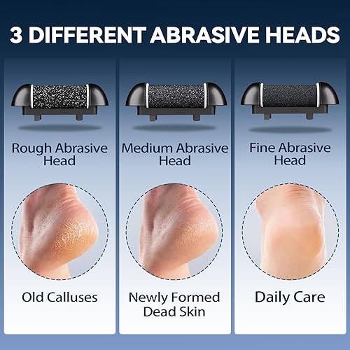 Miniatura 3 de Removedor eléctrico de callos para pies con 3 cabezales de rodillo, 2 velocidades, recargable, impermeable, kit de pedicura profesional 17 en 1,