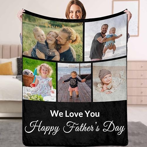 Miniatura 19 de YESCUSTOM Manta personalizada para el día del padre con fotos y texto, manta de collage de texto, regalos personalizados para papá de hija, hijo,