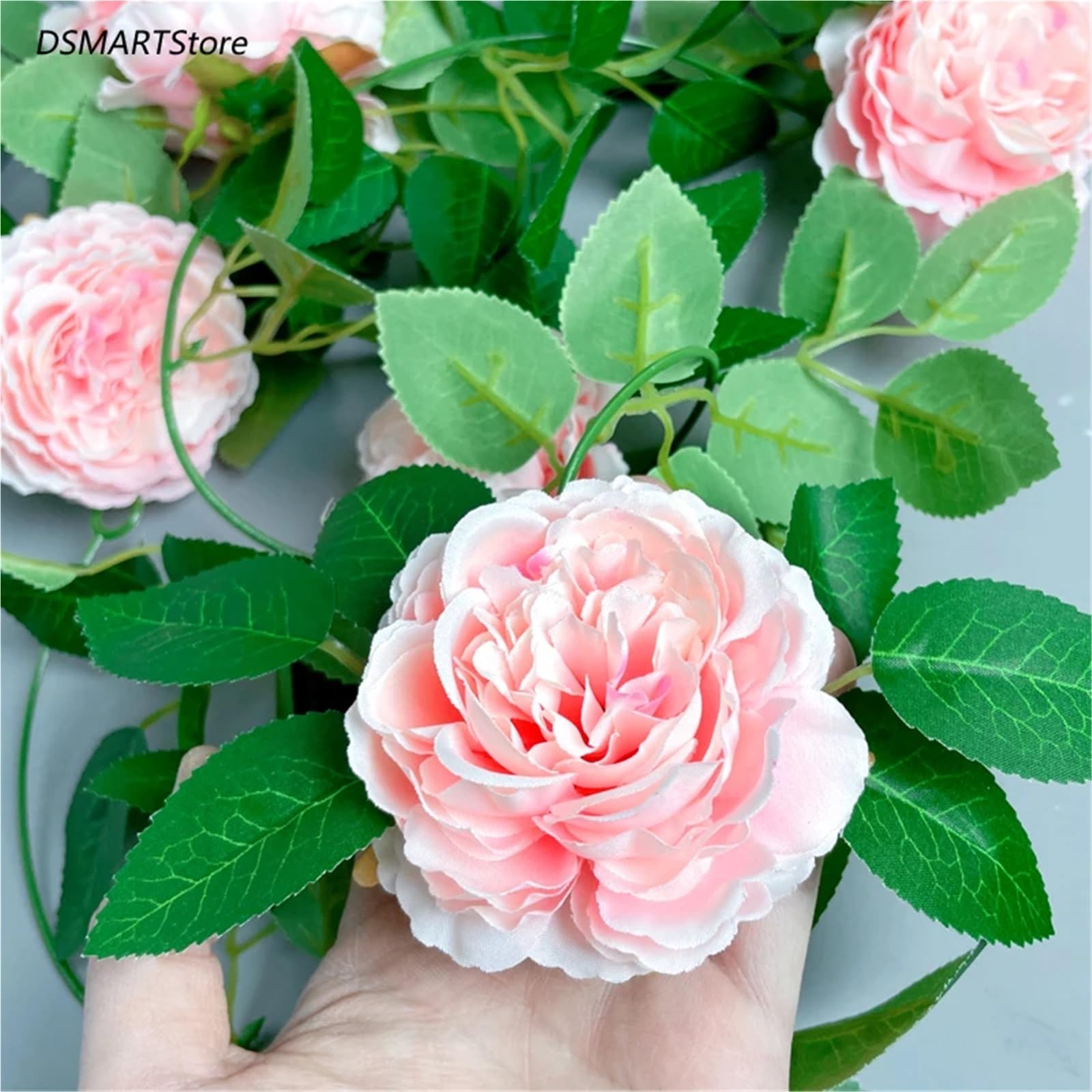 Vite di rose artificiali 2 Pcs Artificial Pink Silk Peony Big Flowers Vines | Rattan Wedding Party Wall Hanging Garland Home Garden Decoration Green Plants(2pcs Pink)
