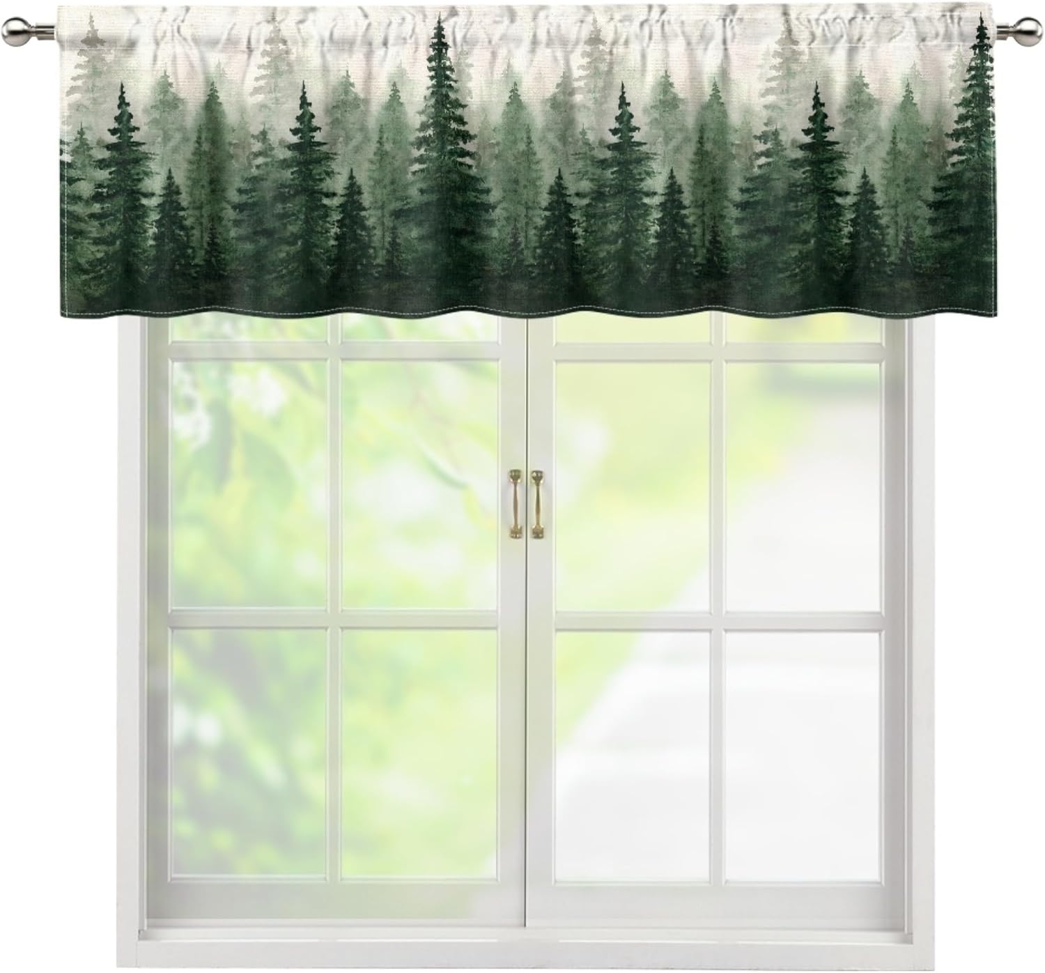 Rainforest Valance Curtains for Home Decor, TropicalForest Forest Jungle Woodland Palm Trees Early Morning Sunlight Print Window Treatments, Drapes for Living Room Bedroom, 54x18in 1P+27x36in 2P