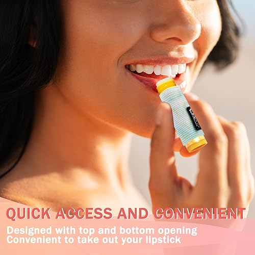 Miniatura 4 de WK IEASON - Llavero con clip para bálsamo labial, funda para lápiz labial, 5 unidades (combinaciones geométricas)