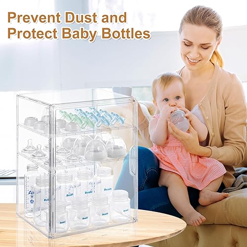 Miniatura 5 de Organizador de biberones Organizador de almacenamiento de botellas de 3 niveles para bebé, para biberones, pezones, piezas de bomba, frascos de