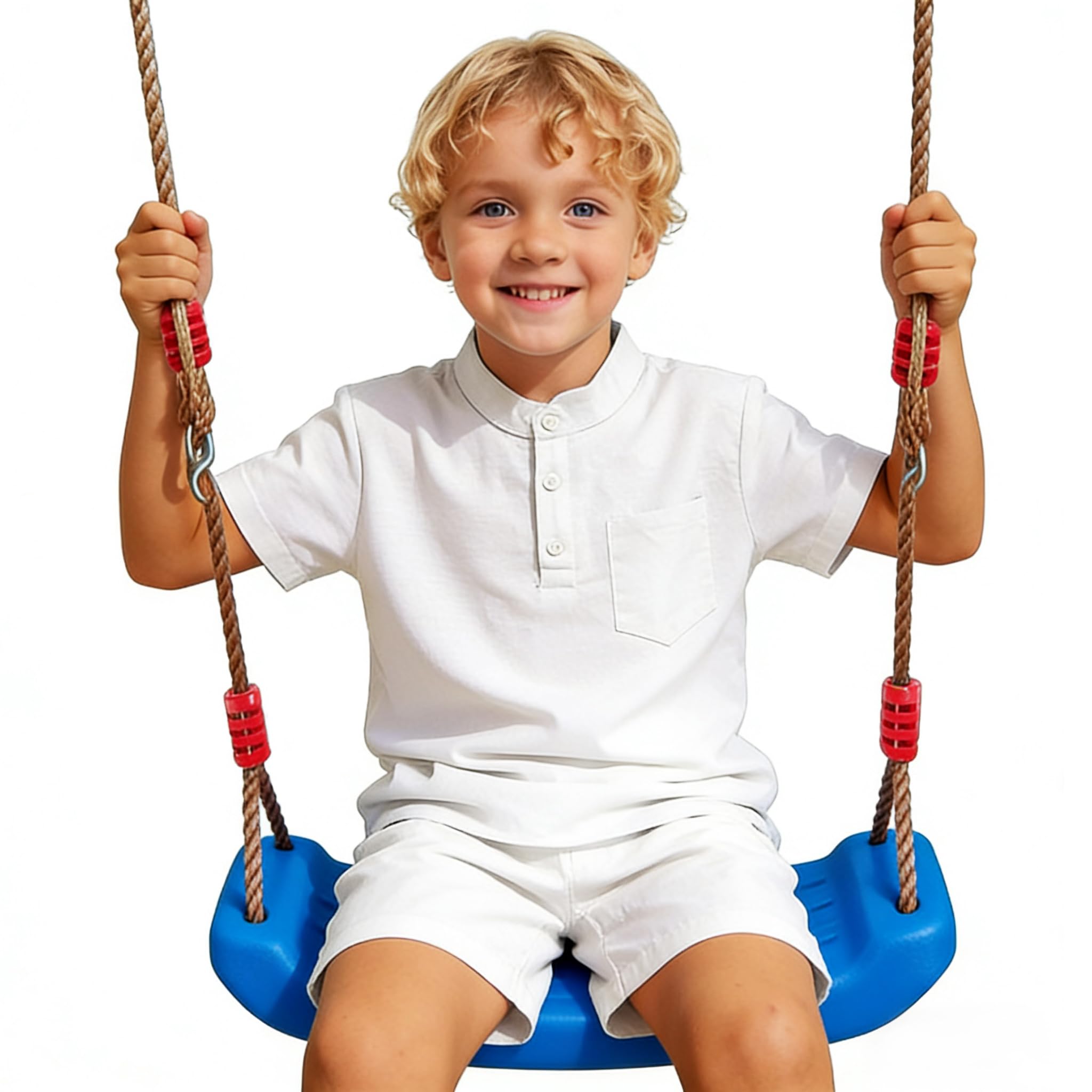 DRM Hard Plastic Swing Seat, Non Slip Tree Swing Set with Adjustable weatherproof Rope, Heavy Duty Playground Swing Set Accessories for Kid Indoor Outdoor Backyard (Blue)