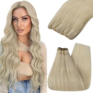 YoungSee Weft Hair Extensions Blonde Sew in Real Human Hair Extensions Platinum Blonde Weft Extensions Sew in Bundles Human Hair 22Inch 100G