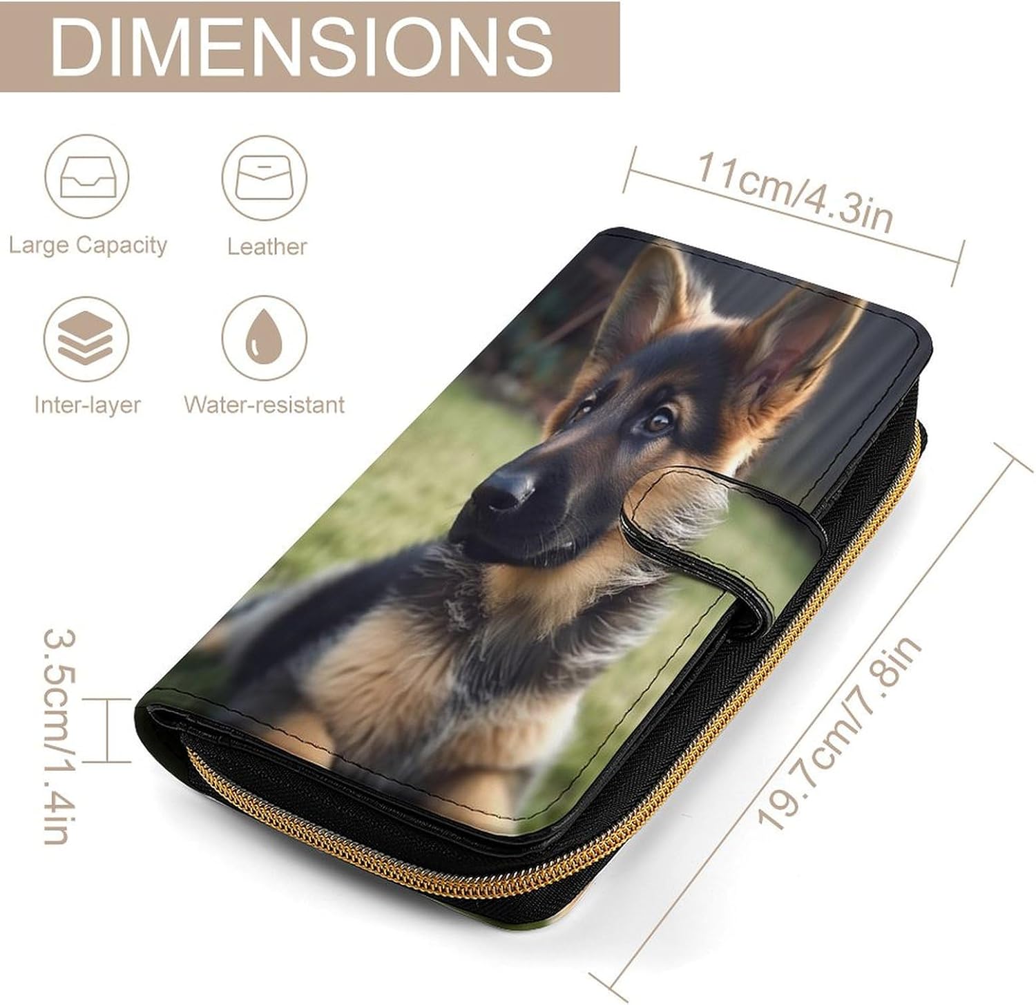 Womens Wallets Leather Ladies Wallet Large German Shepherd Puppy Printed Long Travel Clutch Wallet for Women