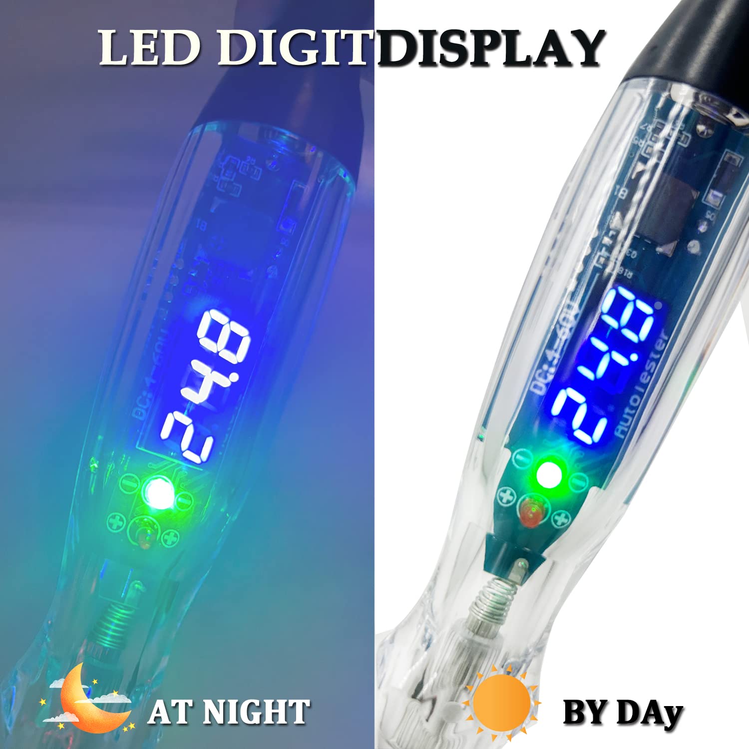 Buzzer Test Light Automotive, 4-60V DC LED Digital Circuit Tester, Heavy Duty Light Tester with Voltmeter, Auto Voltage Tester Electric Probe Test Pen for Fuse, Battery, Polarity