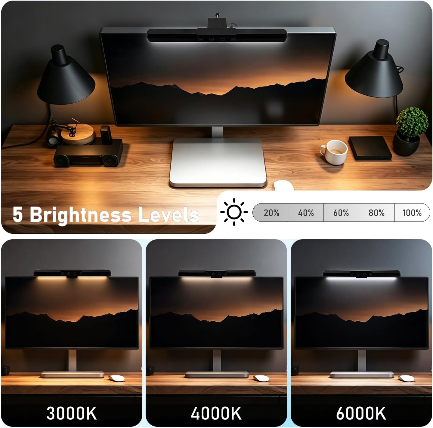 Monitor Light Bar, Computer Monitor Lamp for Eye Care, Dimmable USB Reading Light with 3 Color Modes, No Screen Glare Task Lamp, Touch Control, Space Saving LED Desk Lamp for Home Office (15.3")