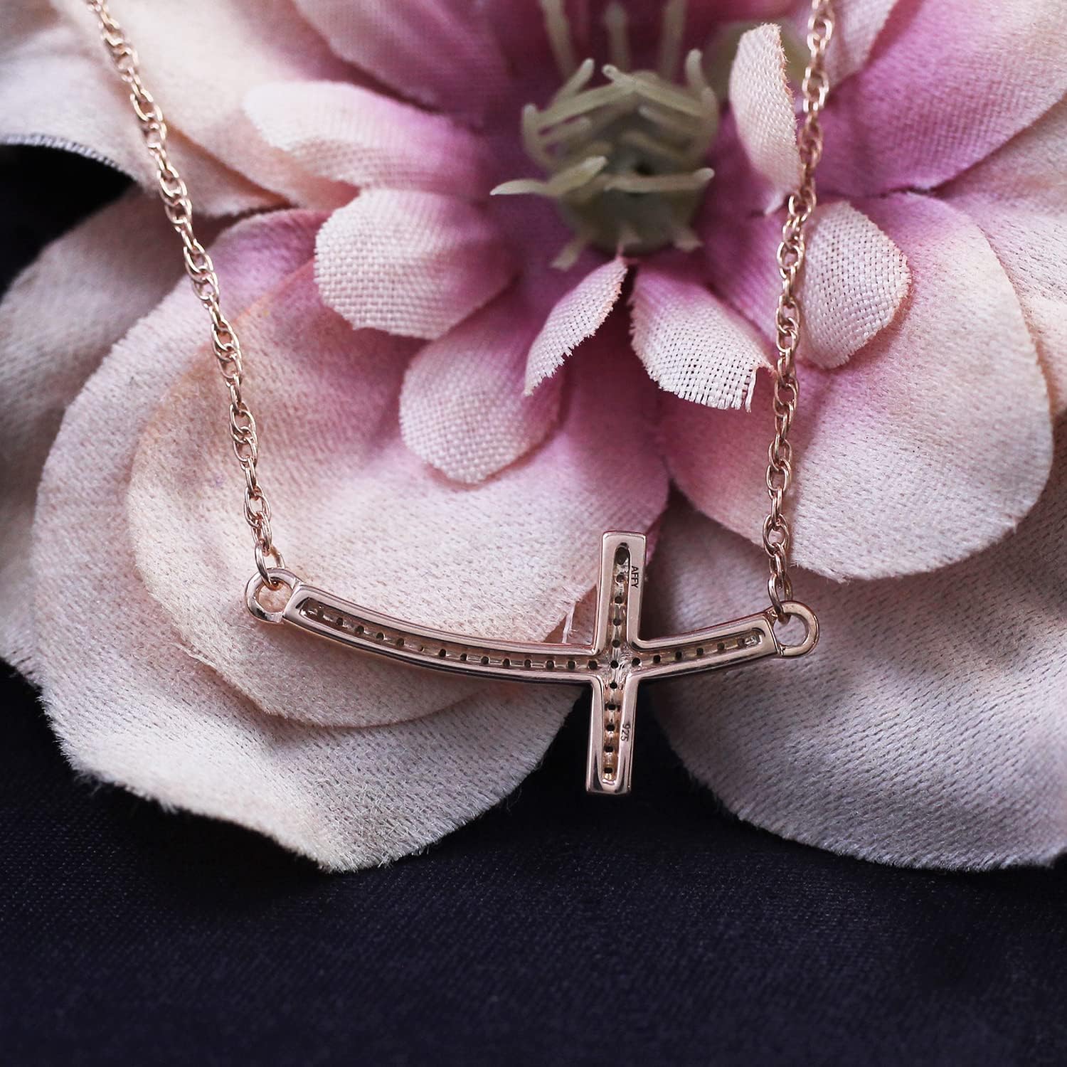 1/10 Ct Natural Diamond Sideways Cross Pendant Necklace in 14K Gold Over Sterling Silver - Image 4