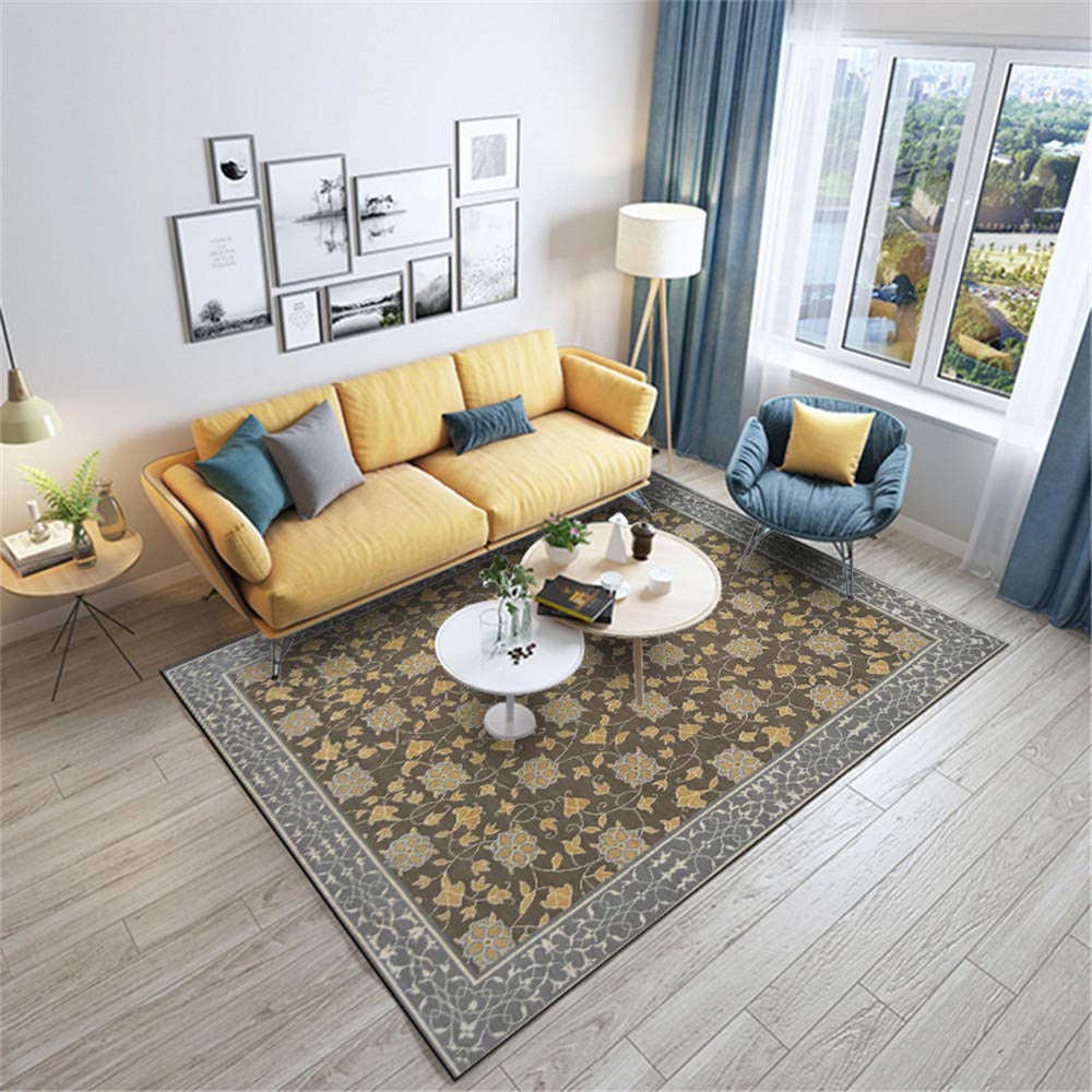 Tapis anti-tache fleur jaune gris 40x120 cm pour cuisine propre