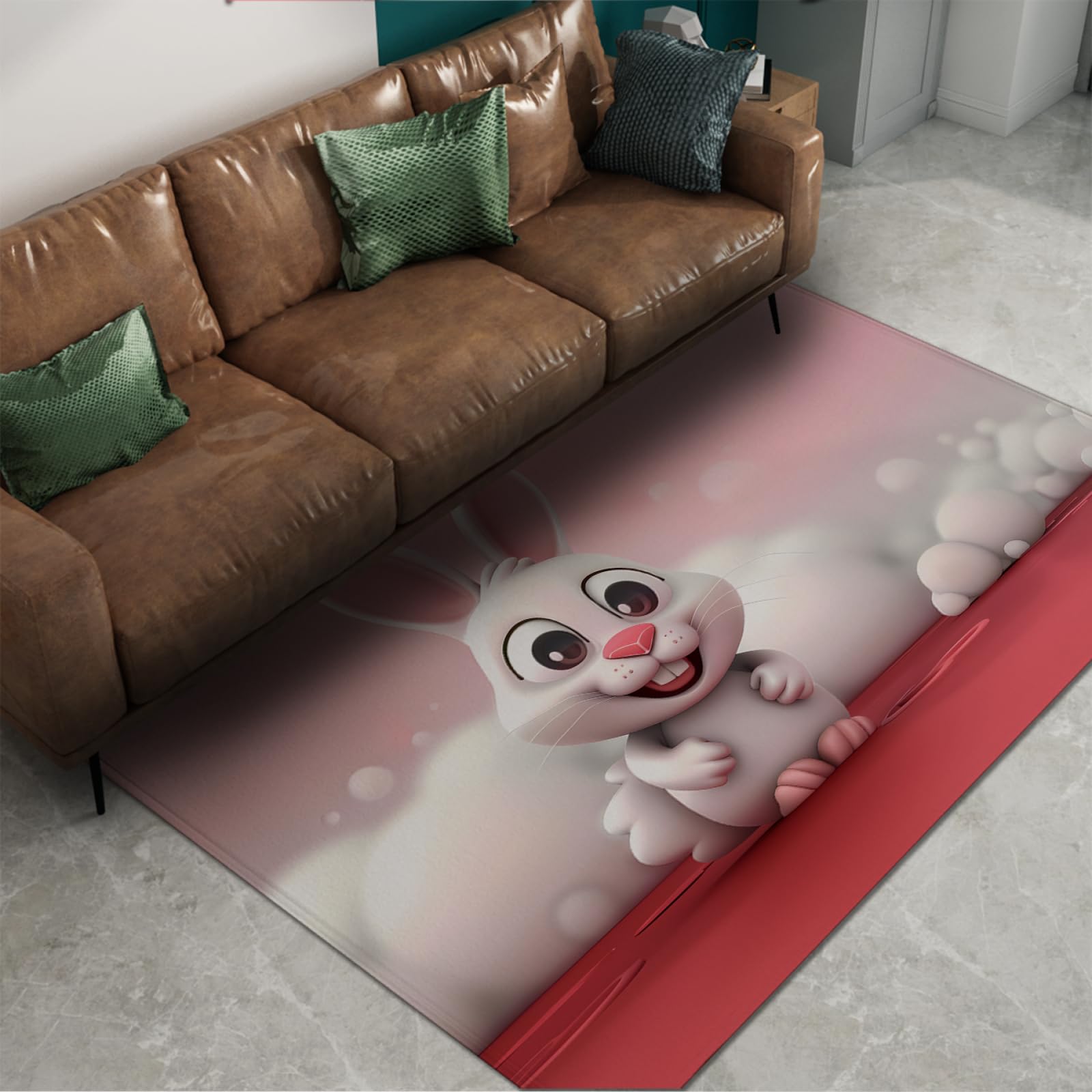 Uroczy królik dywanik do pokoju dziecięcego 13 cm x 18 cm kreskówka króliczek zwierzę biała chmura różowe dywany antypoślizgowy niski runo zmywalny dywan do sypialni klasy