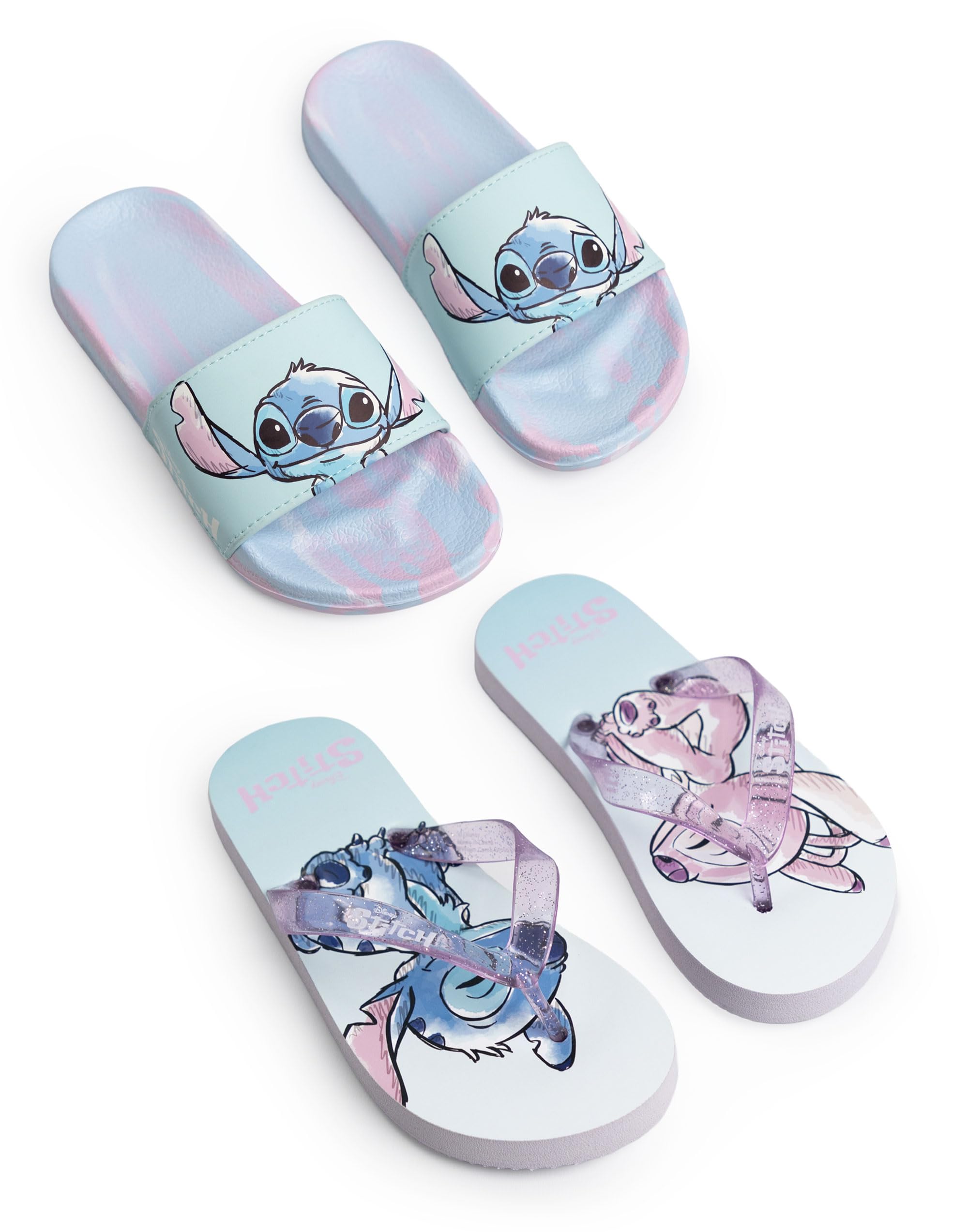 Disney Sandales Lilo & Stitch multicolores pour filles | Lot de 2 tongs avec motif Stitch et semelle tie-dye | Chaussures de plage pour enfants