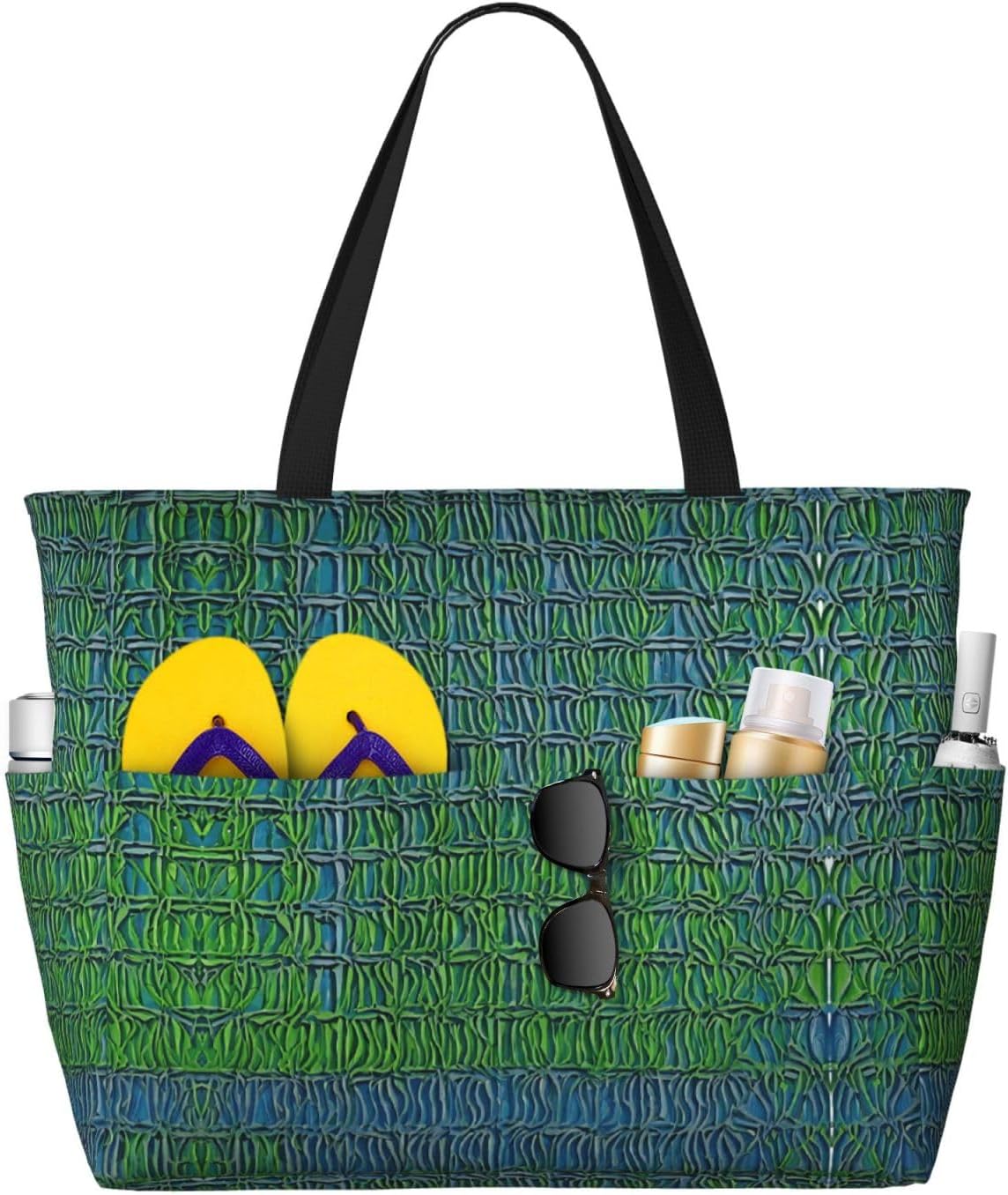 Abalone Nacre Print Large Waterproof Beach Tote Bag for Women with Zip and Pockets Foldable Handbag for Travel Pool Shopping Holiday Gym
