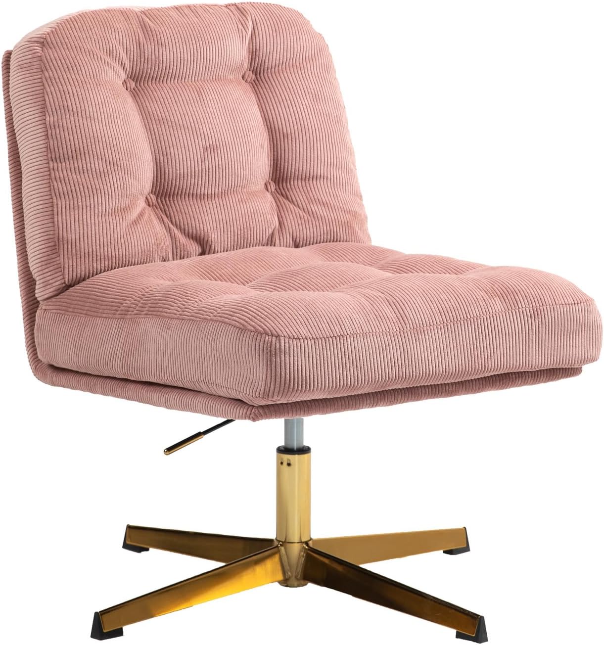ZOBIDO Modern Accent Corduroy Chairs Comfy Upholstered Vanity Chairs for Bedroom Armchair Dining Chairs with Golden Metal Legs Desk Chair for Living Room(Pink