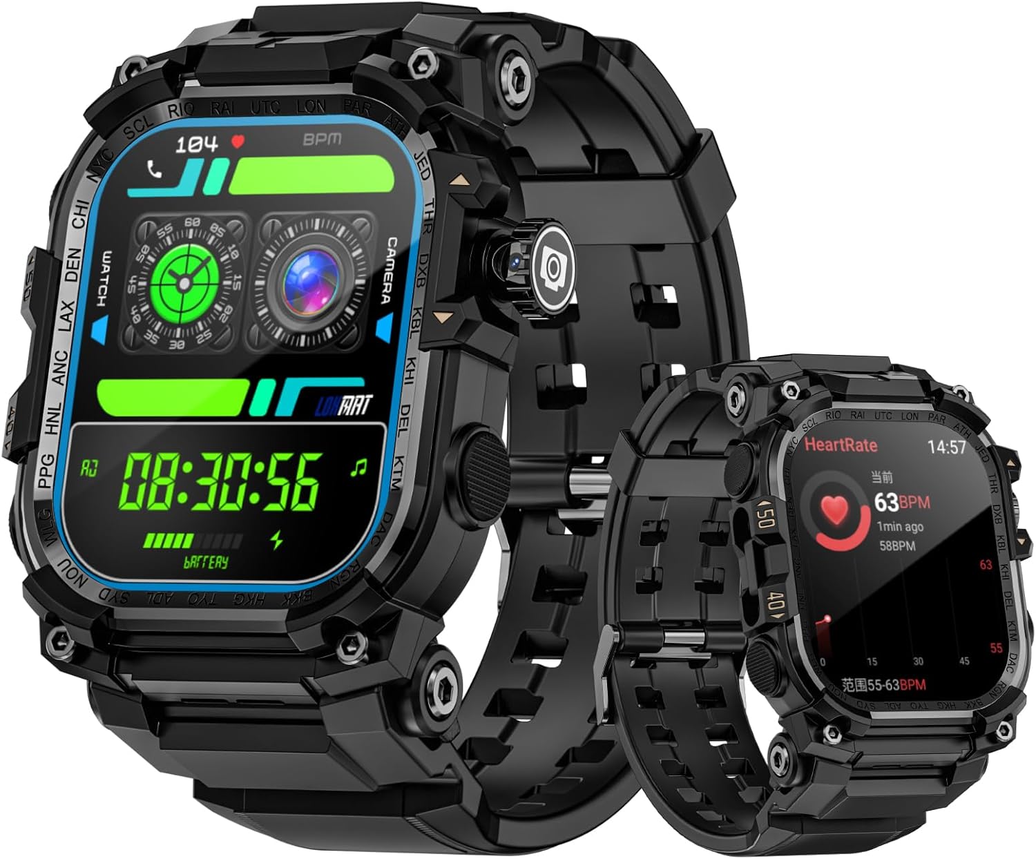 LOKMAT 2.06'' AMOLED Large Screen 4G Smart Watch, 3GB+32GB Mens Military Rugged Sports Android Smartwatch with Rotating Camera WiFi GPS NFC, Fitness Activity Tracker Watch for Men Women(Black)