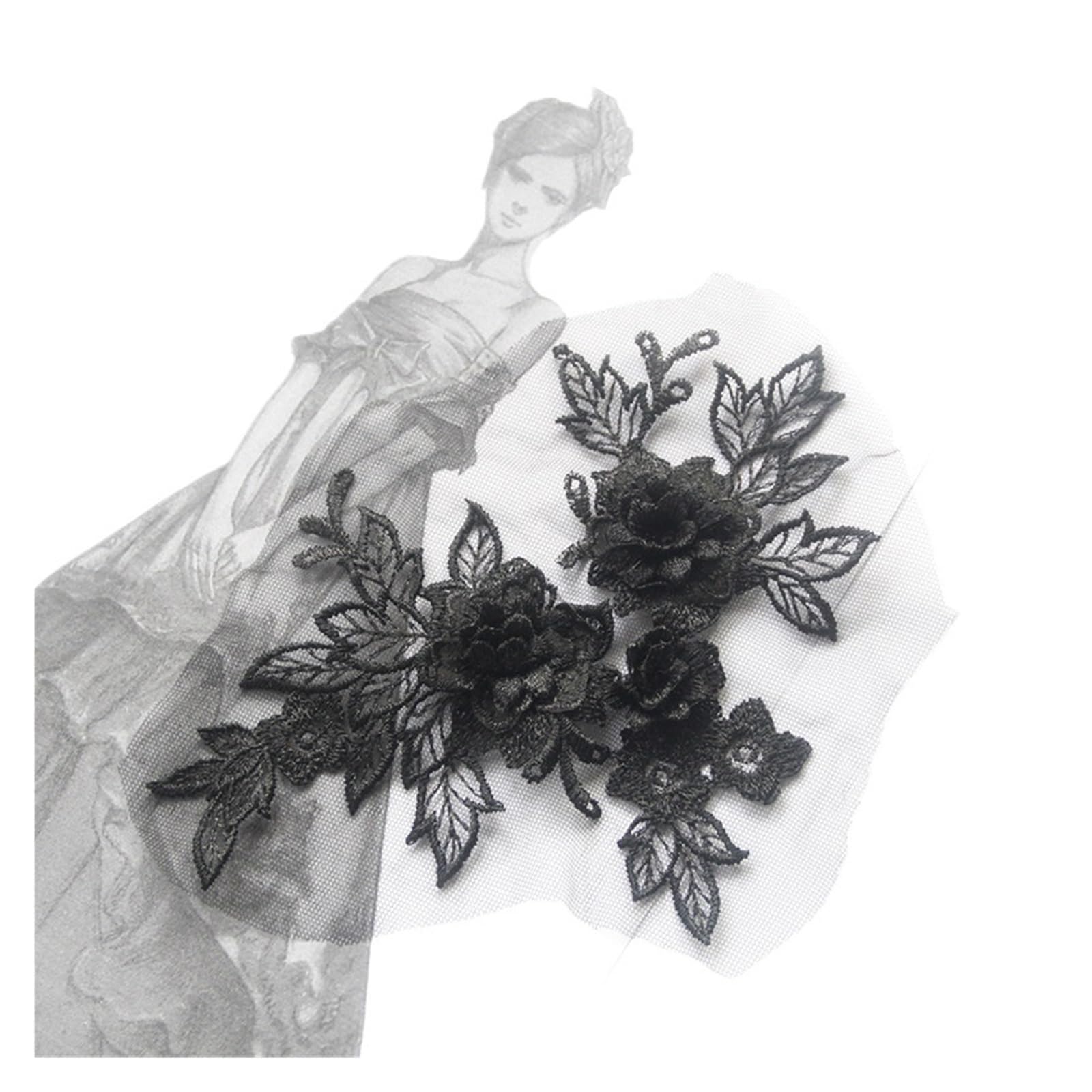Col en dentelle brodée 3D motif floral pour customisation