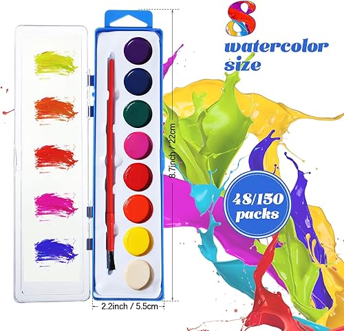 Miniatura 8 de Juego de 48 pinturas de acuarela a granel, pintura de acuarela lavable, 8 colores, juego de acuarela de viaje con pinceles para niños y adultos,