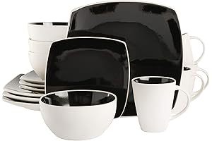 Gibson Black and White Square Dinnerware Set