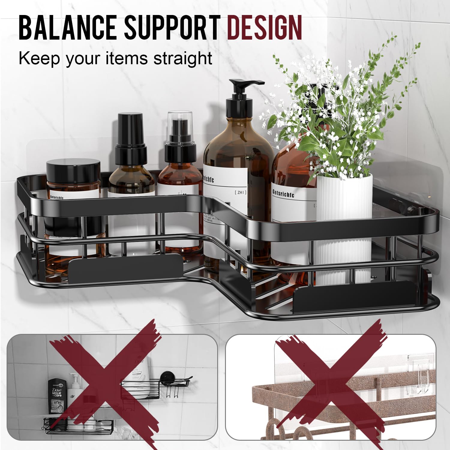 Getsrichfc Organizador de ducha esquinero, paquete de 3 accesorios de baño adhesivos con 4 soportes para jabón, estante organizador de ducha de acero inoxidable con ganchos, estantes de ducha sin