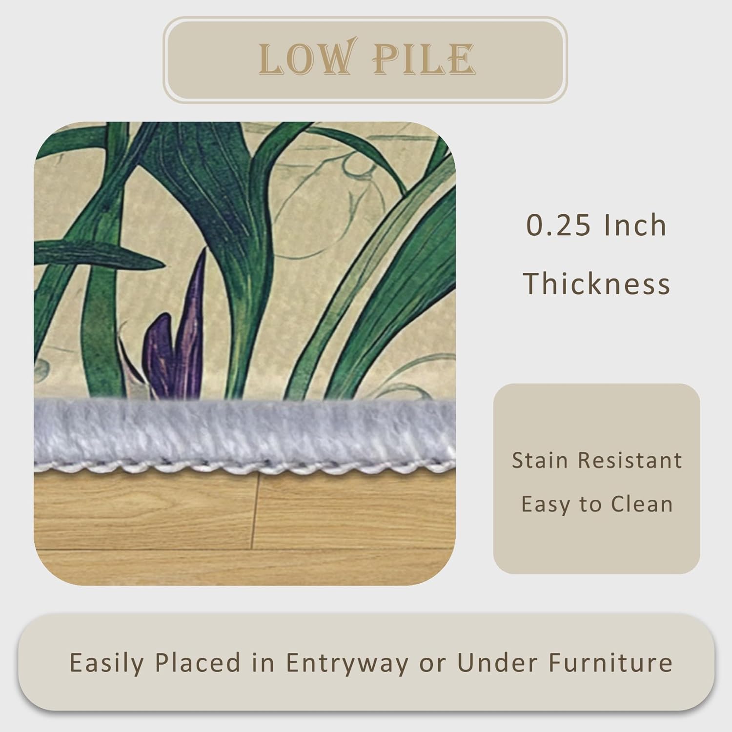 Purple Iris Throw Rug 2x3, Washable Butterfly Floral Rugs for Entryway Bedroom Kitchen, Flower Area Rug for Home Decor, Non Slip Backing Indoor Floor Mat Carpet with Gripper - 2 x 3 ft