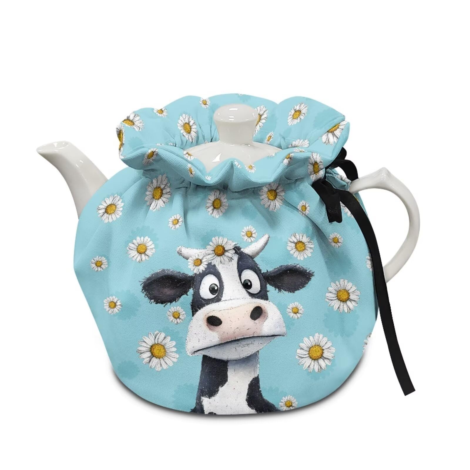 Cute Cow Print Tea Cozy Daisy Print Tea Pot Cover Insulated Tea Cosy Teapot Dust Cover Teapot Warmer for Home Kitchen Teapot Covers, Blue