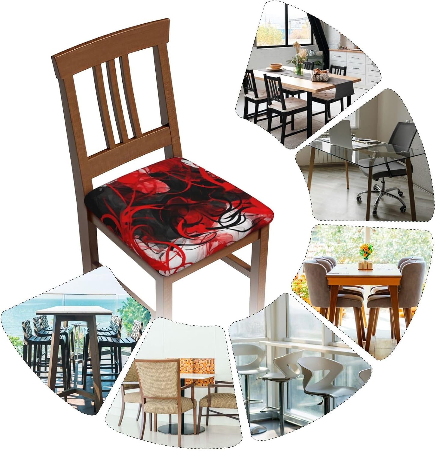 Red Black White Abstract Print Square Cushion Covers 6 Pcs Set Elastic Non-Slip Seat Cushion Slipcovers Pet Furniture Protectors for Chair, Sofa