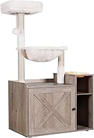 Vista 10 de Hey-brother Árbol para gatos con recinto para caja de arena, torre moderna para gatos de interior con plataforma grande, condominio con estación