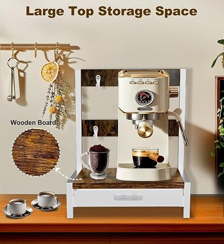 Miniatura 4 de Soporte para taza de café para encimera, bandeja de cajón de cápsulas de café con 6 ganchos y capacidad de 35 cápsulas, organizador de madera