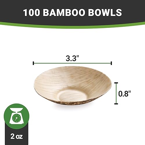 Miniatura 4 de Restaurantware Vajilla desechable de bambú de 3.25 pulgadas, 100 cuencos desechables, platos redondos de bambú natural de primera calidad,