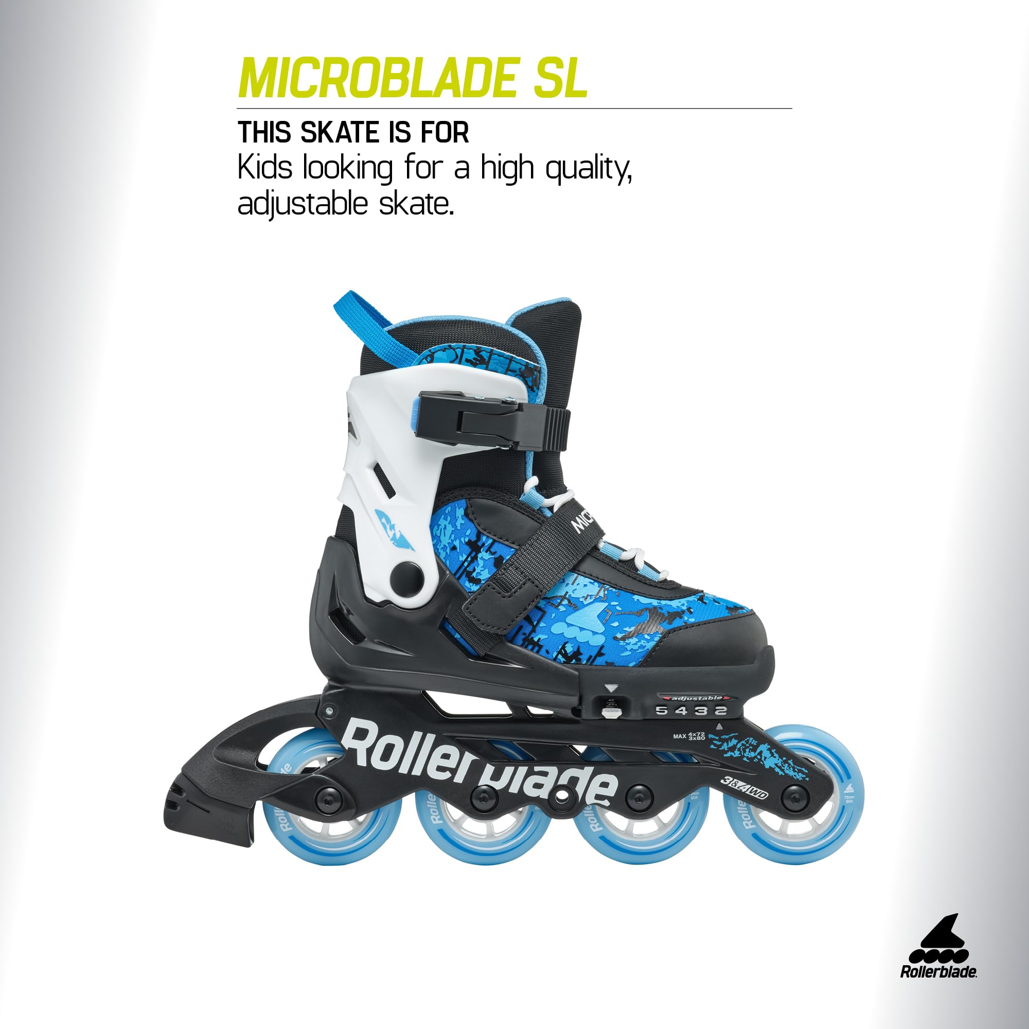Rollerblade Microblade SL Kids Adjustable Fitness Inline Skate, Black/Sky Blue,Junior, Youth Performance Inline Skates