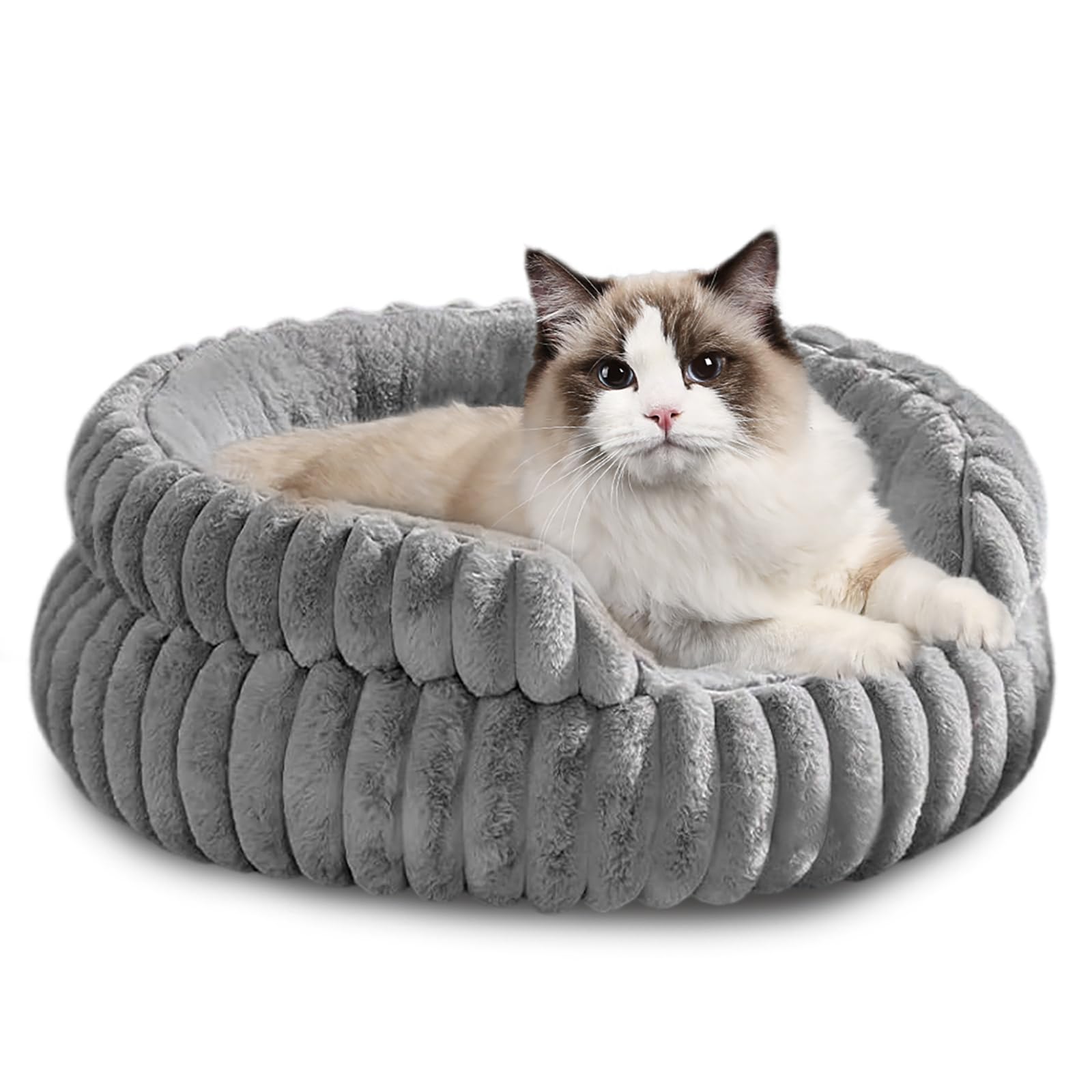 Panier Chien, Panier Chat Moelleux, Lit Calmant pour Chien et Chat, Lit Rond Dehoussable Lavable, Antidérapant, Paniers Donut pour Petits Chiens et Chats Moyens, (50 cm, M)