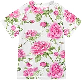 Rash Guard - Camisa de secado rápido para niño, diseño de rosas florales UPF+ 50, 3-12 años