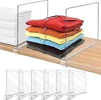 OMGelic 12 Inch Extra Tall Clear Acrylic Shelf Dividers, 6 Pack Adjustable Closet Organizers for Purses, Clothes, Bookshelves