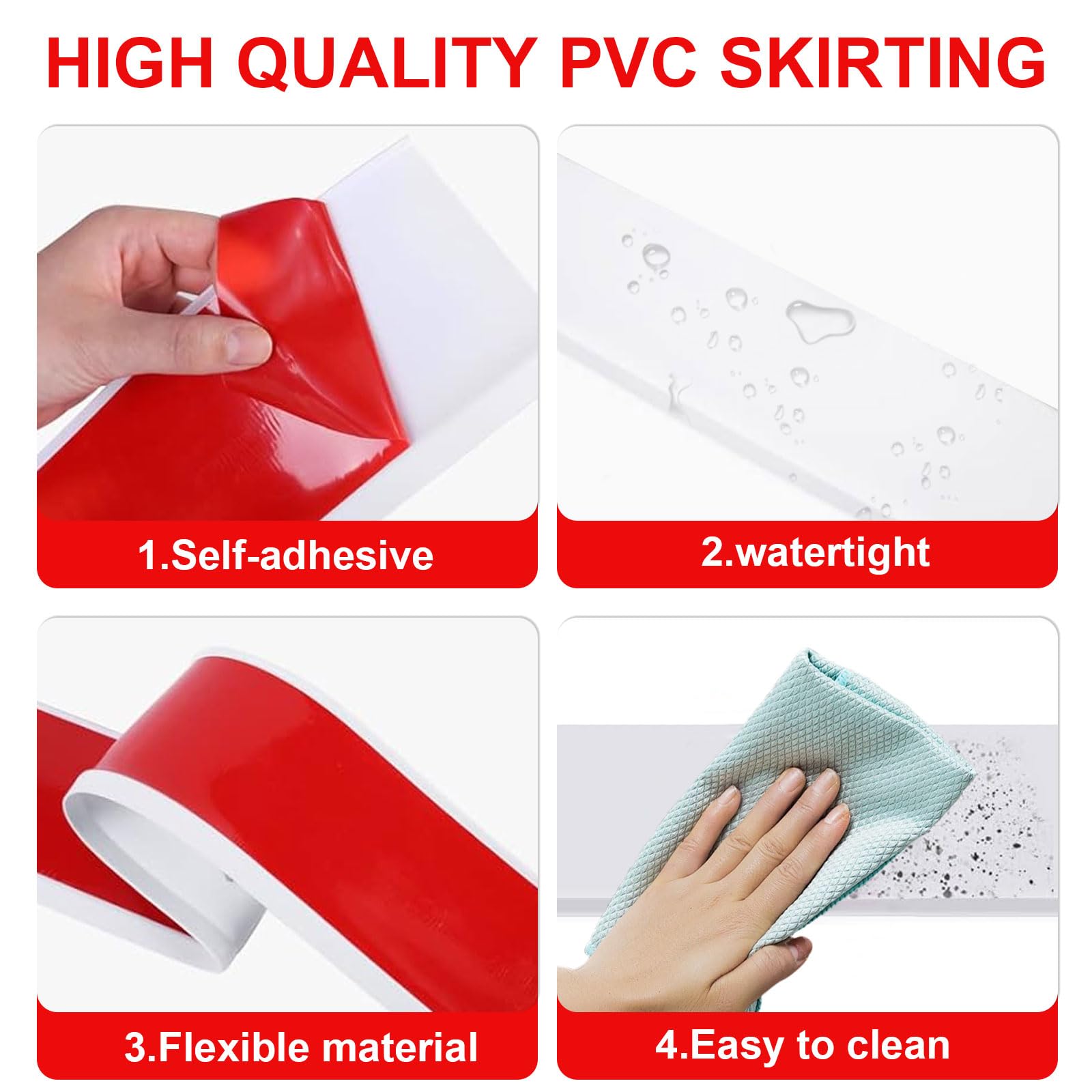 Zócalo blando autoadhesivo, de PVC, 10 cm x 10 m, zócalos autoadhesivos para cocina, zócalos decorativos flexibles para cocina, baño y salón