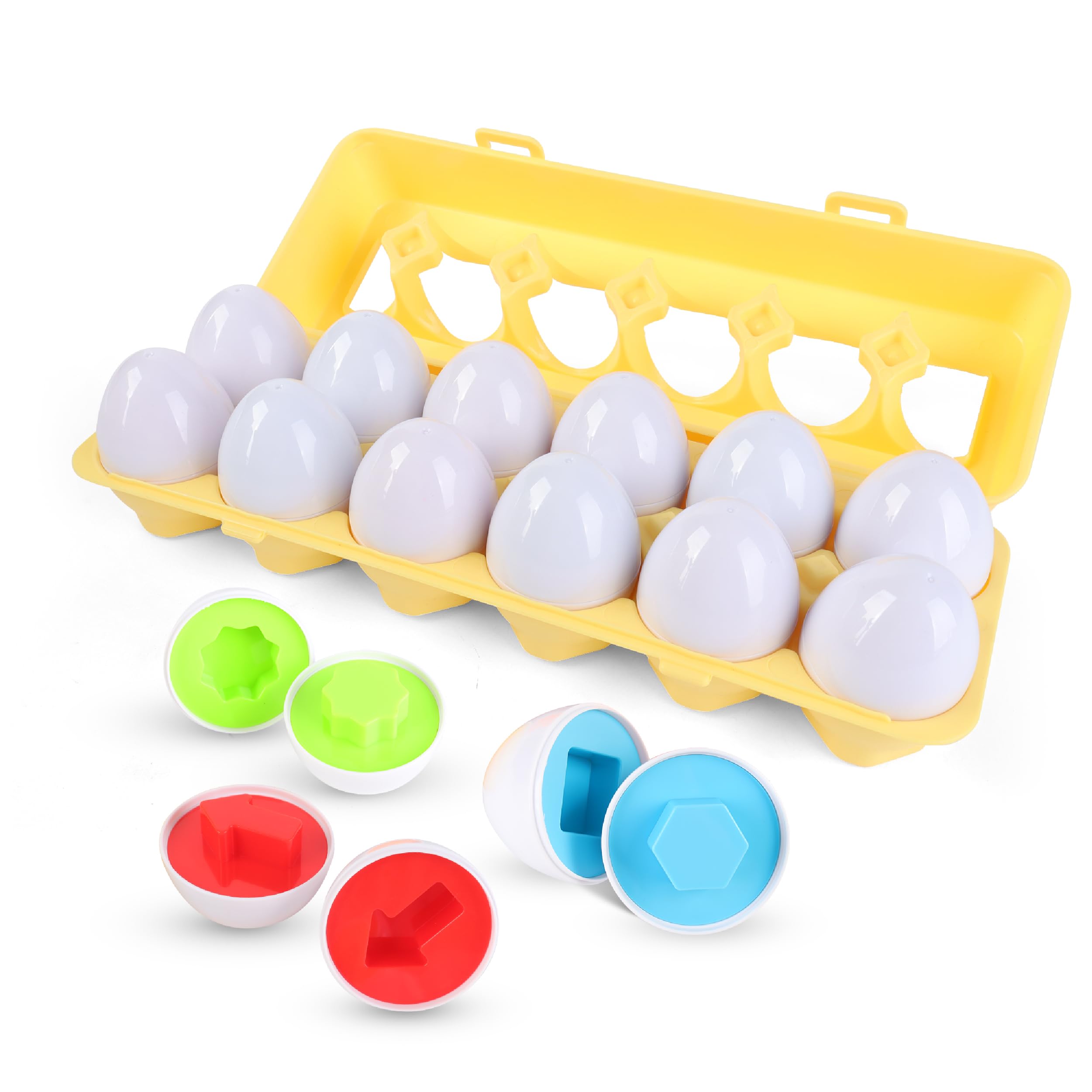 SUPERBE BEBE Montessori Baby and Child Game - Assorted Plastic Eggs to Match by Shapes and Colors - Early Learning Toy - Educational Toy for Kids 3+ - Creativity Awareness - Baby Gift