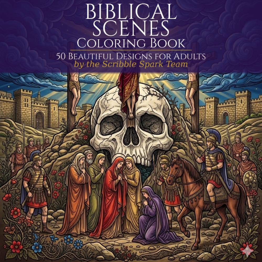 Biblical Scenes Coloring Book: 50 Beautiful Designs for Adults: By the Scribble Spark Team
