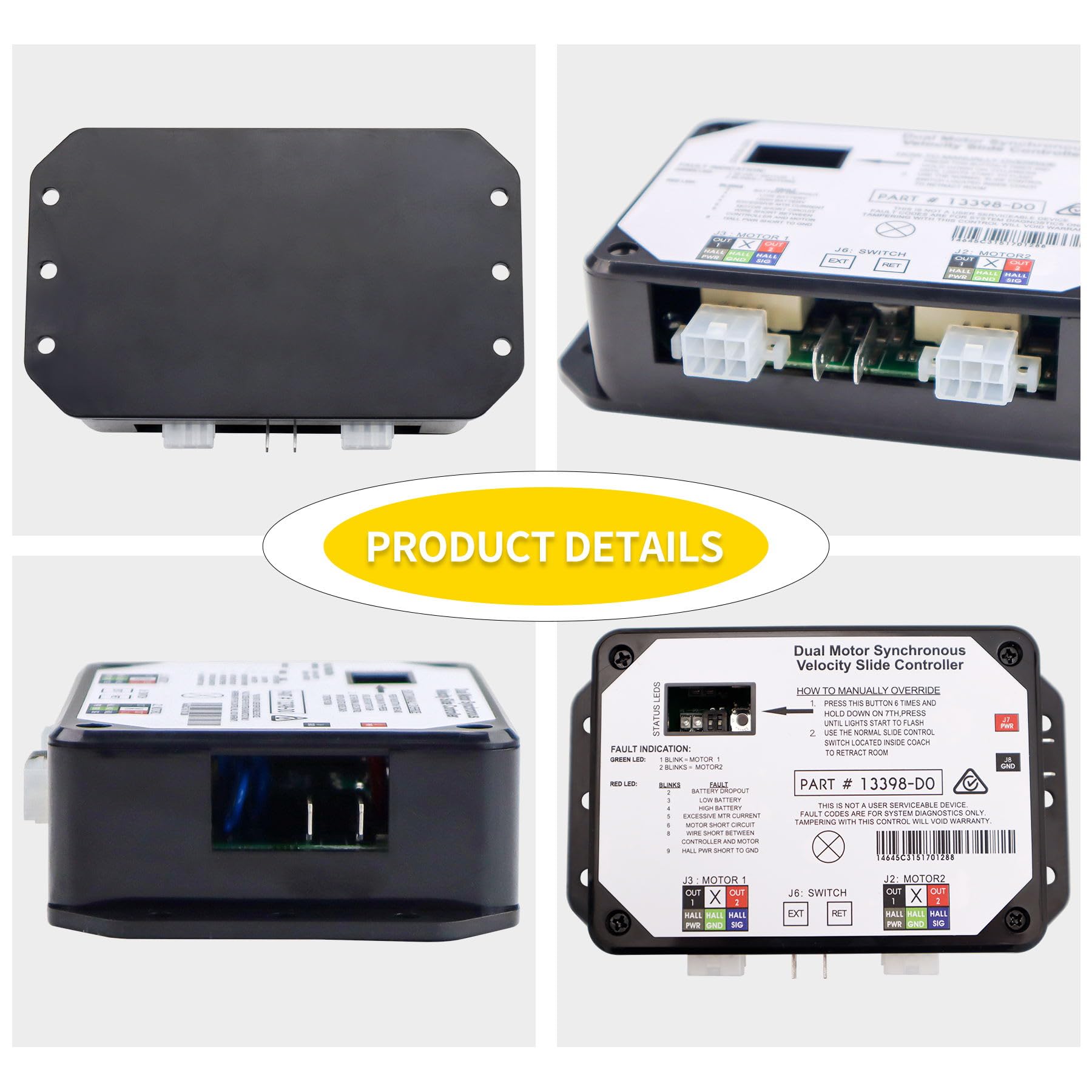 Dual Motor Slide Out Controller For RV - Replacement For Lippert V-Sync II, Synchronous Velocity Control (Part 13398-DO)