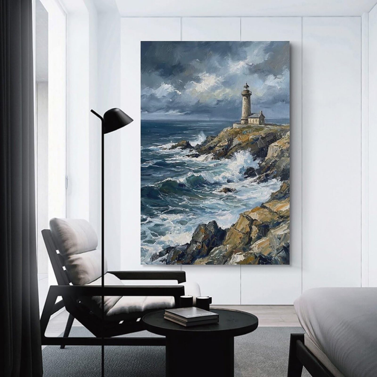 Junmoney Unframe-Style-12 Decorative Wall Artwork Lighthouse On A Rocky Coast, 20X30inch(50X75cm), For Contemporary Homes, Apartments Or Offices, An Easy Choice For New Home Styling