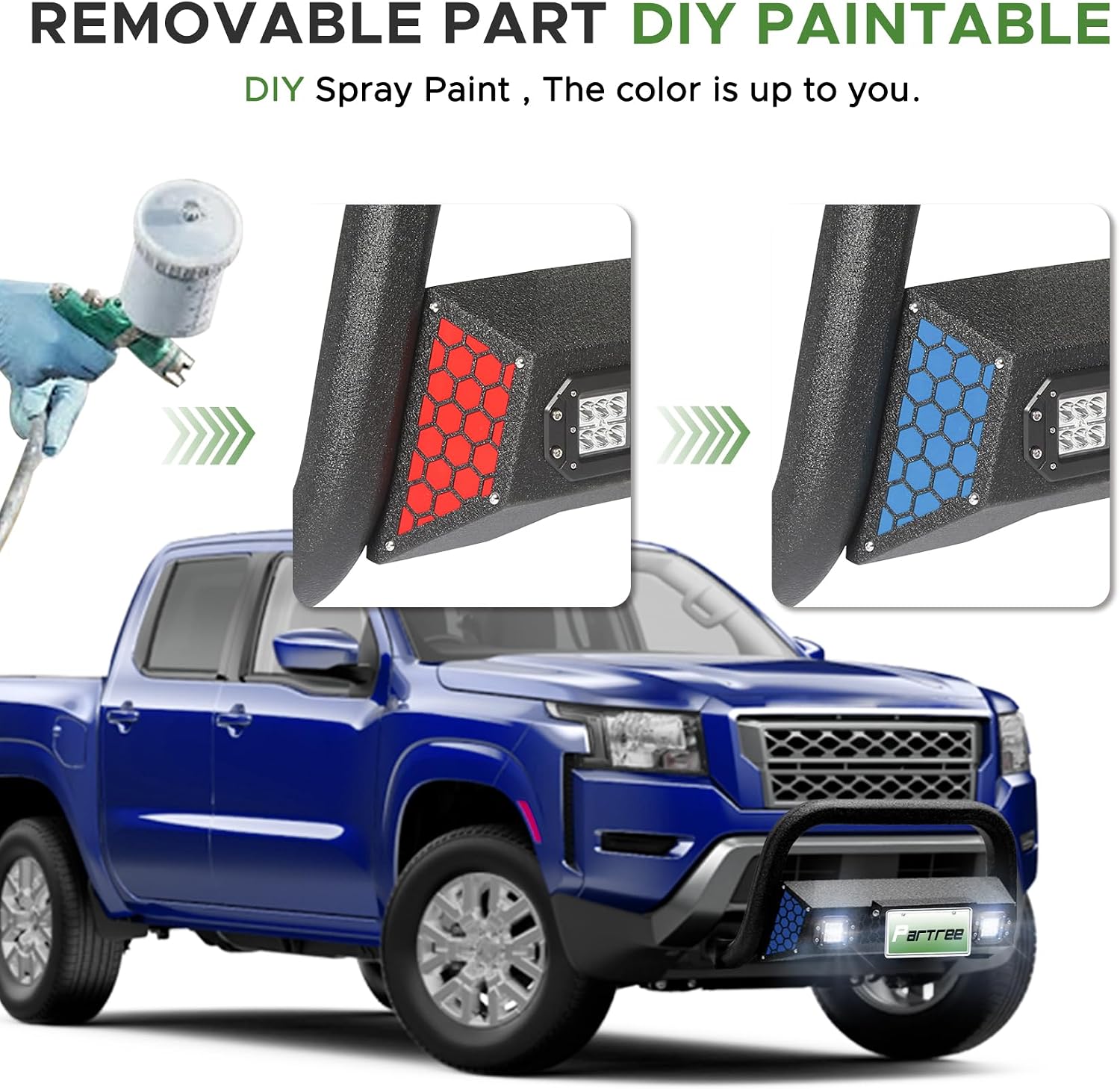 Bull Bar Fit for Nissan Frontier 2022 2023 2024 2025 2026 with LED Light & w/License Plate Bracket DIY Paintable Front Bumper Brush Push Bar Grille Guard Protector