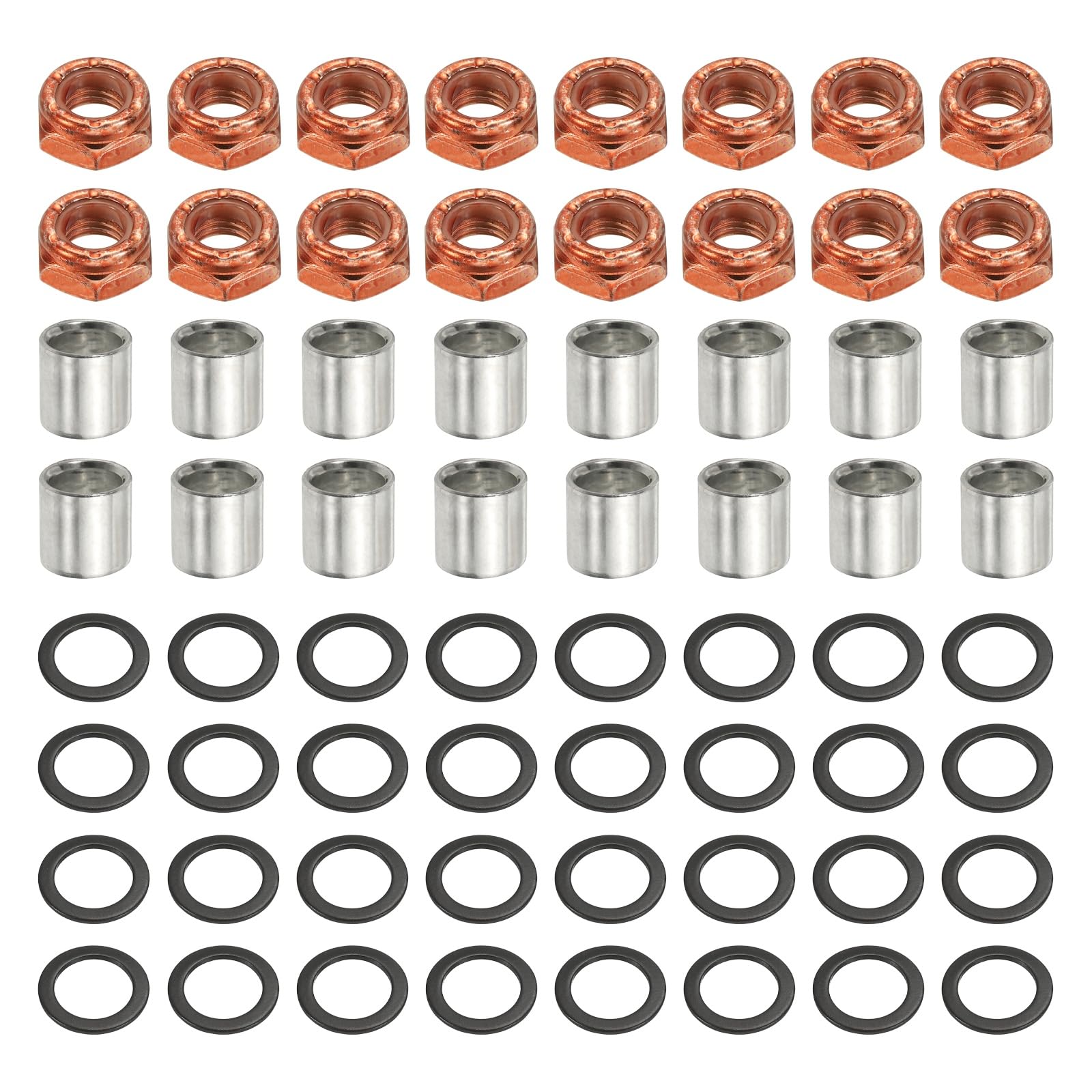 YELARXI Skateboard Truck Hardware Kit, Including 16 Pcs Skateboard Truck Nuts, 16 Spacers and 32 Pcs Axle Washers Red-Fitting For(Most Scooters/LongBoards/Hardware Kit)