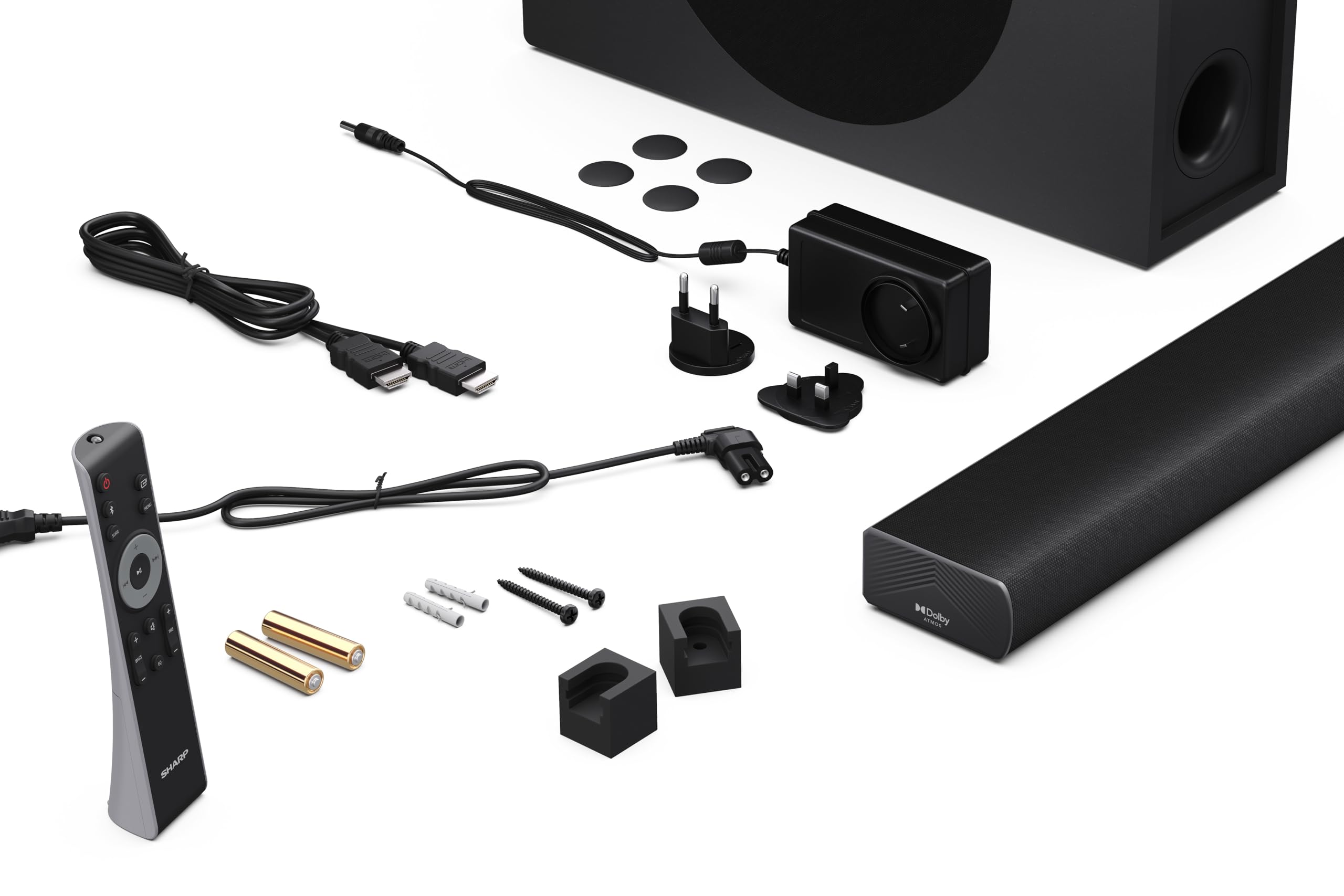 SHARP HT-SBW320 - Soundbar a 2.1 canali, ultra slim con subwoofer wireless, compatibile ROKU, max. 360 W, Dolby Atmos, DTS Virtual:X, HDMI eARC, Bluetooth 5.3, riproduzione USB, montaggio a parete