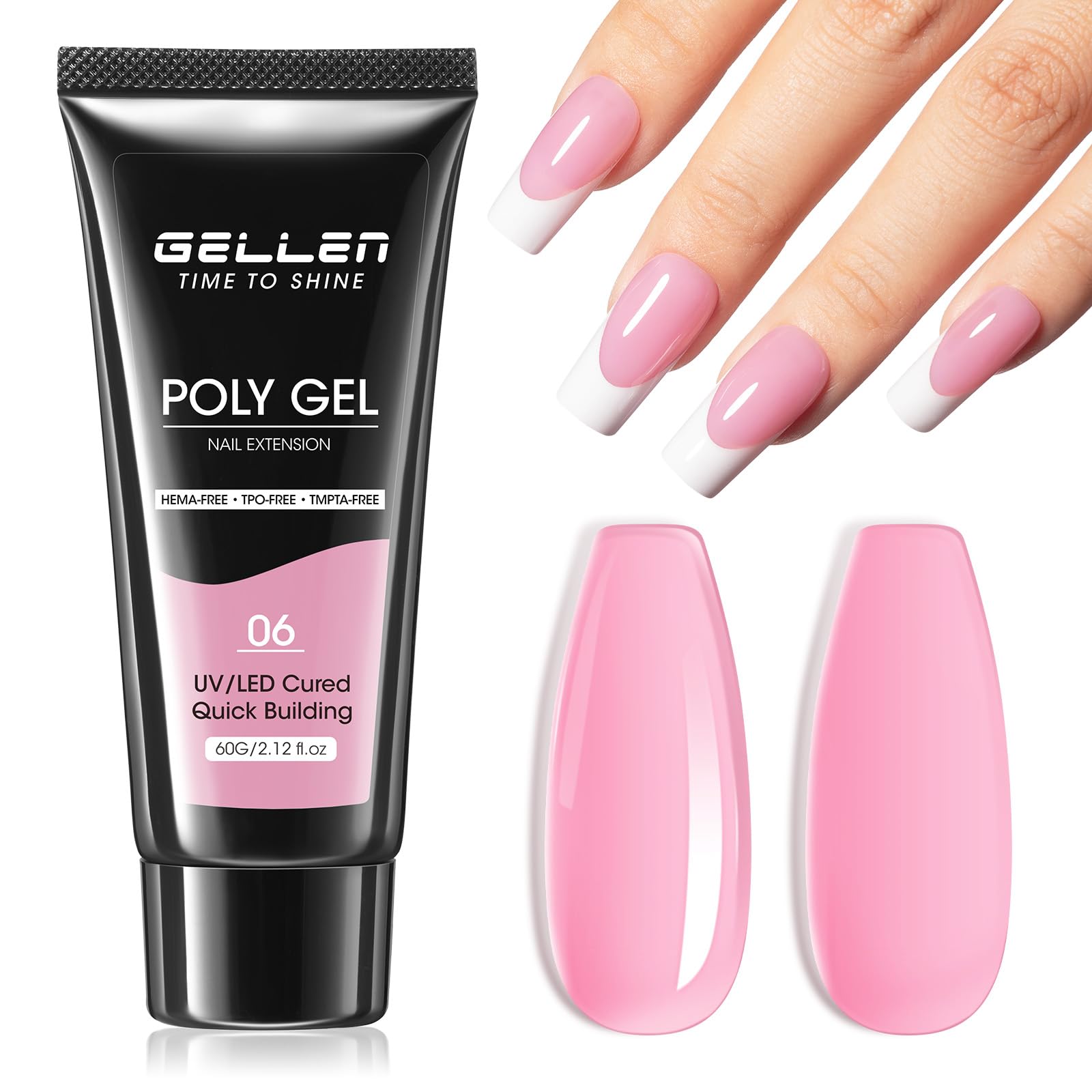 GELLEN Poly Nail Gel Builder for Nail Extension Nail Strengthener, Hema & TPO& TMPTA free, 60g 06 Pink Poly Gel Trendy Nail Art Design for 3D Nail