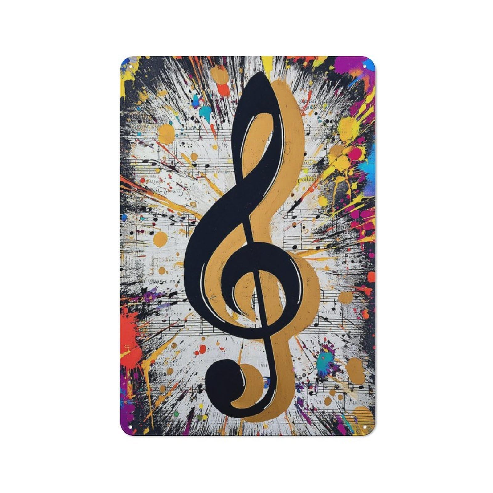 Junmoney Golden Treble Clef Splash Art -1 30X20cm Rustic Tin Sign With For Dining Room Or Kitchen, A Decorative Metal Sign For Kitchens And Dining Spaces