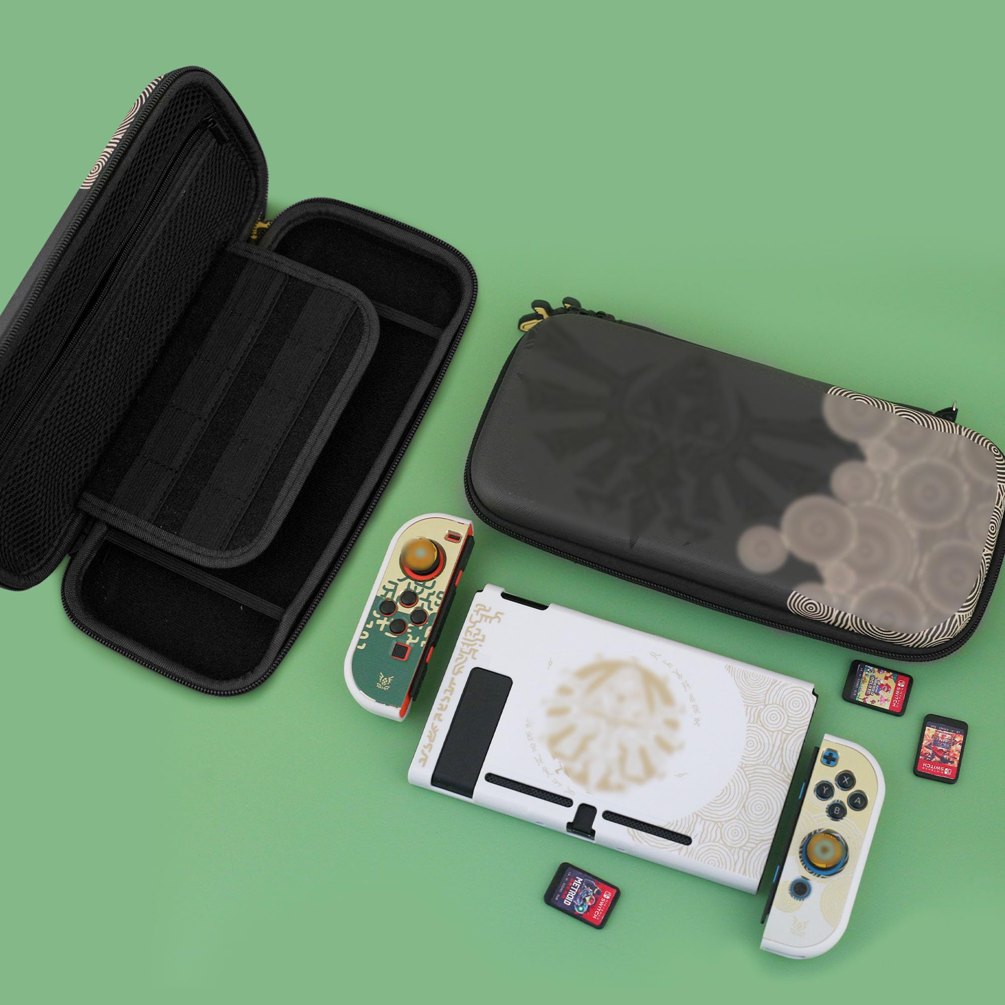 FUNDIARY Custodia per interruttore per Zelda Tear of the Kingdom, borsa da viaggio rigida sottile e portatile per Nintendo Switch kit di accessori con guscio protettivo per PC, pellicola protettiva,