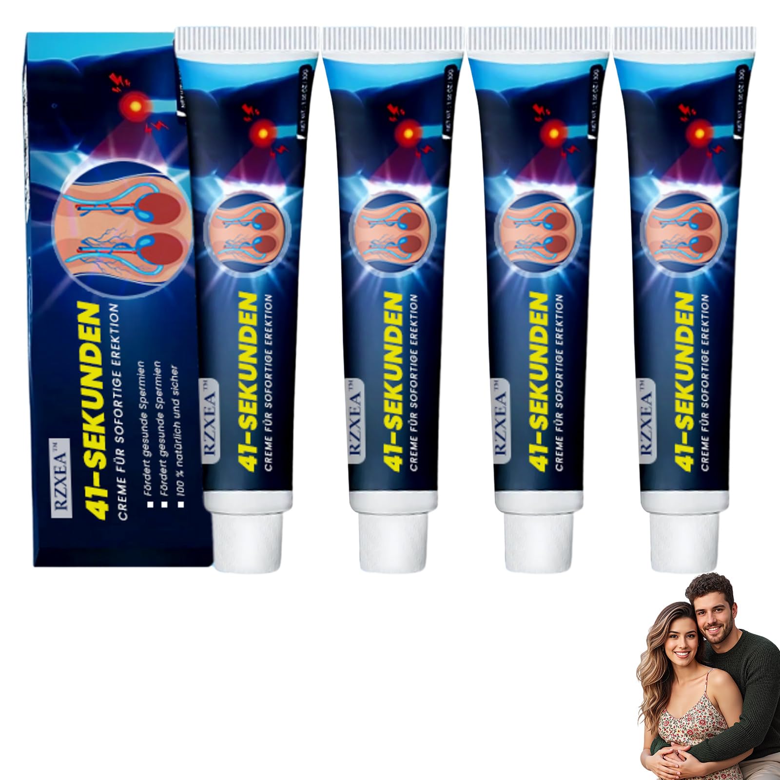 RZXEA 41-Sekunden-Creme für Sofortige Erektion, Rzxea Instant Erection Cream, Stimulierend & Durchblutungsfördernd, Enhance Masculine Charm with Fast-Acting Results (4 Stück)